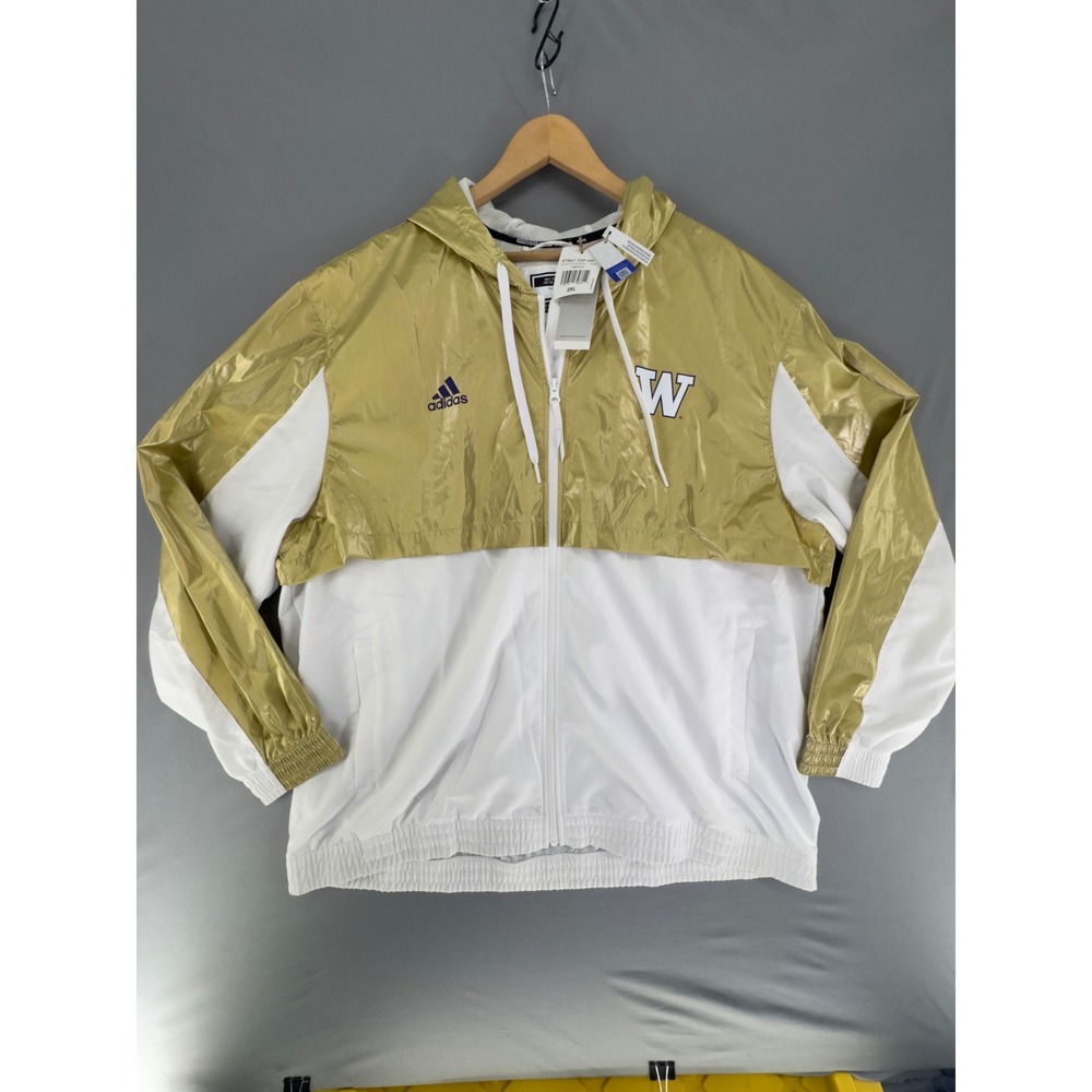 Adidas Washington Huskies Aeroready Gold White Windbreaker Jacket Mens 2XL NEW